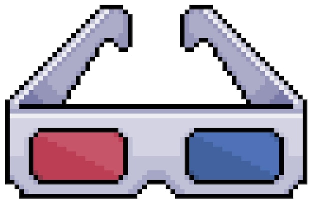 Pixel art gafas 3d icono de vector de gafas de película para juego de 8 bits sobre fondo blanco