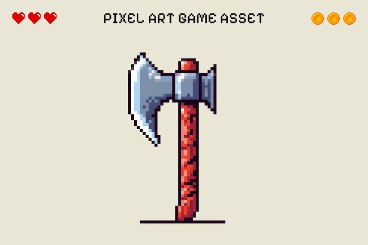 Vector pixel art hacha arma de videojuego activo vector de estilo de 8 bits aislado