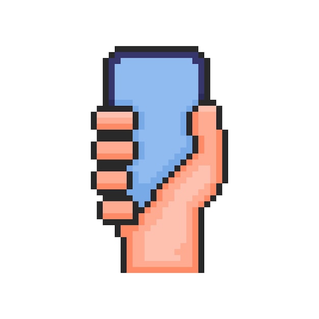 Pixel art Hand Holding Smartphone game asset design