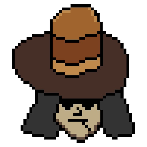 Pixel art a un hombre con el pelo largo y un sombrero de vaquero.