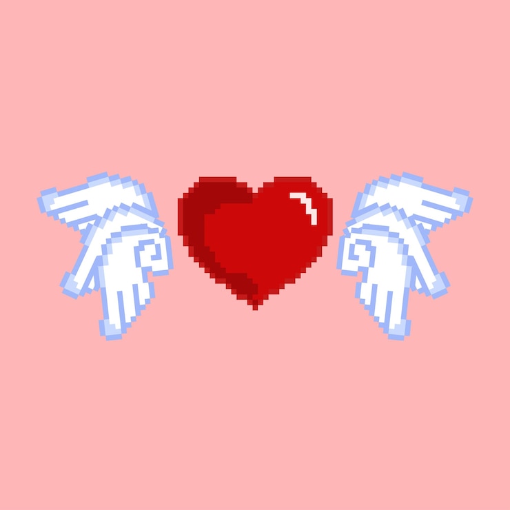 Vector pixel art de icono de amor con ala de ángel