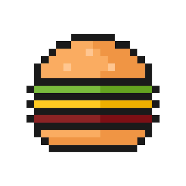 Vector pixel art icono de hamburguesa vintage 8 bit 80s 90s juegos de computadora juego de arcade artículo nostálgico