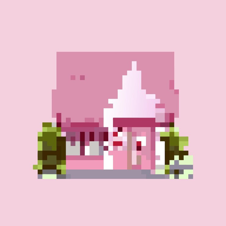 Vector pixel art linda casa rosa