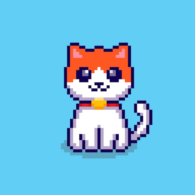 Vector pixel art lindo diseño de activos de juego de gato naranja y blanco