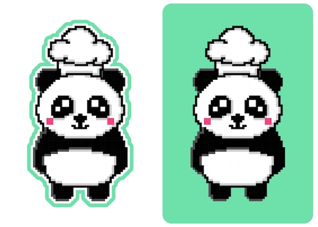 Pixel art lindo panda con un gorro de chef diseño mascota kawaii