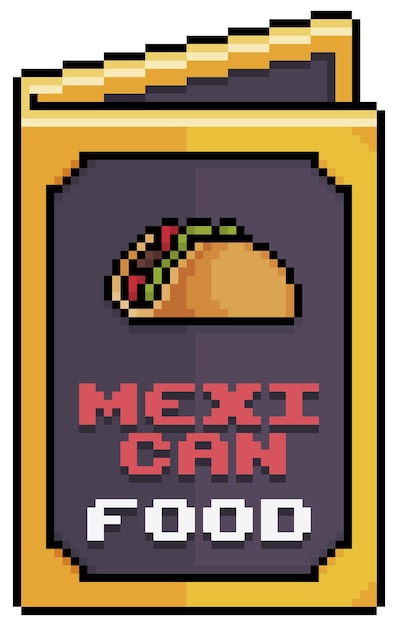 Vector pixel art menú de comida mexicana, icono de vector de menú de papel para juego de 8 bits sobre fondo blanco