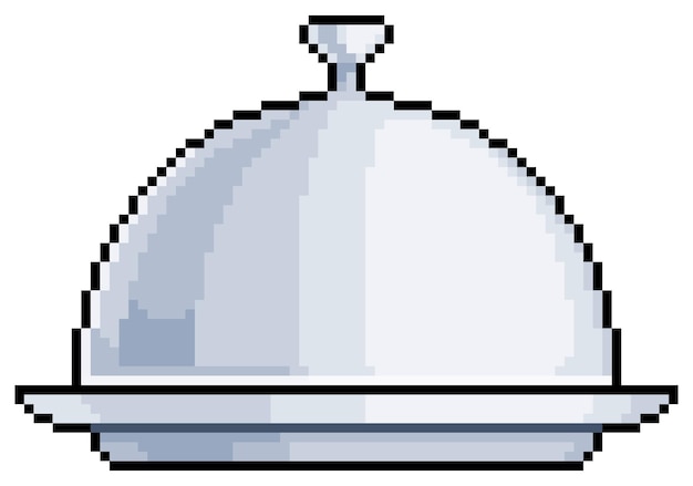 Pixel art metal comida bandeja vector icono para juego de 8 bits sobre fondo blanco