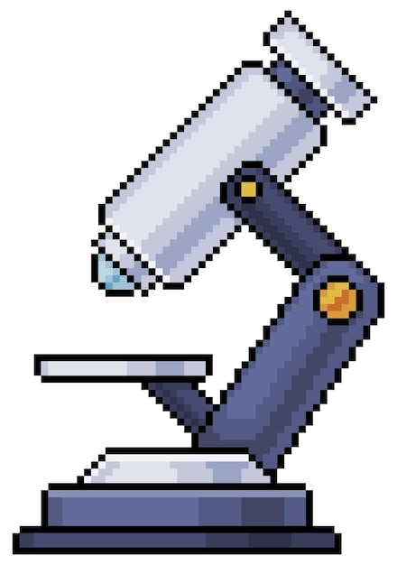 Pixel art microscopio laboratorio instrumento vector icono para juego de 8 bits sobre fondo blanco