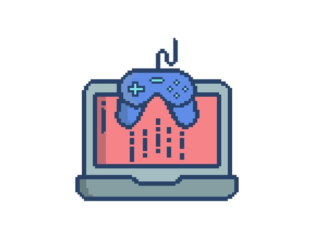 Vector pixel art de un monitor con un controlador de juego.