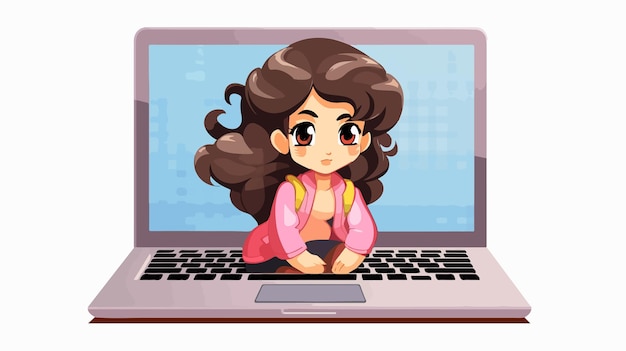 Pixel Art Mujer con portátil aislado Ilustración de automóvil de dibujos animados
