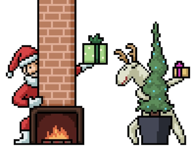 Vector pixel art navidad regalo de santa