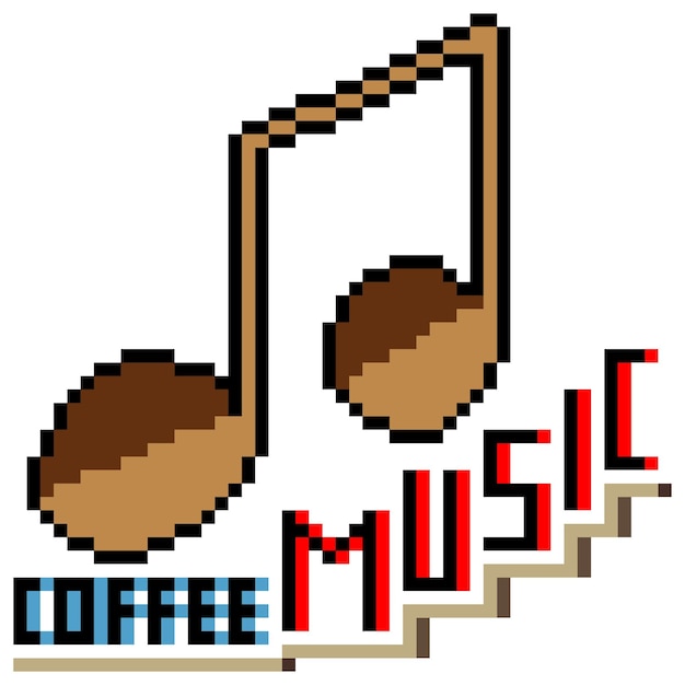 Pixel art nota musical con letras de música de café Ilustración vectorial