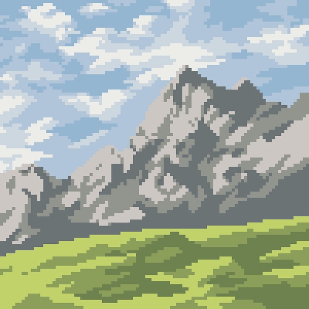 Vector pixel art del paisaje de montaña de la naturaleza