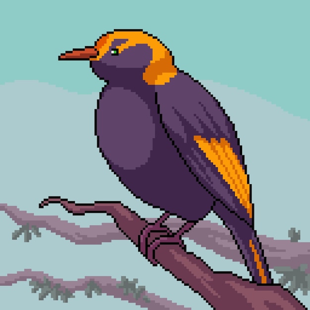 Pixel art de pájaro pequeño en rama