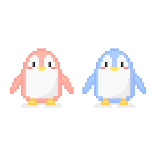 Vector pixel art de pareja de pingüinos