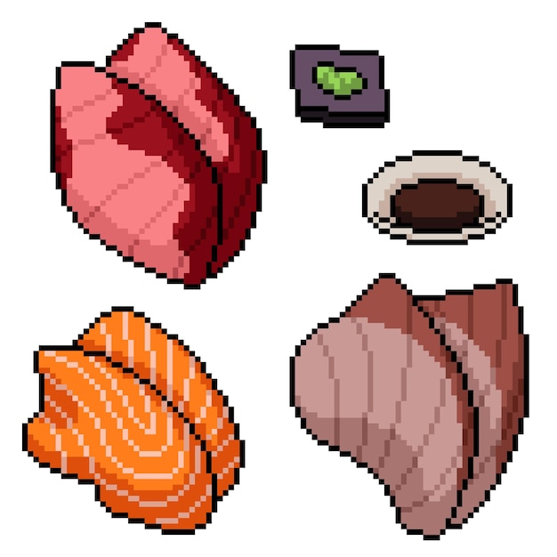 Pixel art de rebanada de pescado japonés