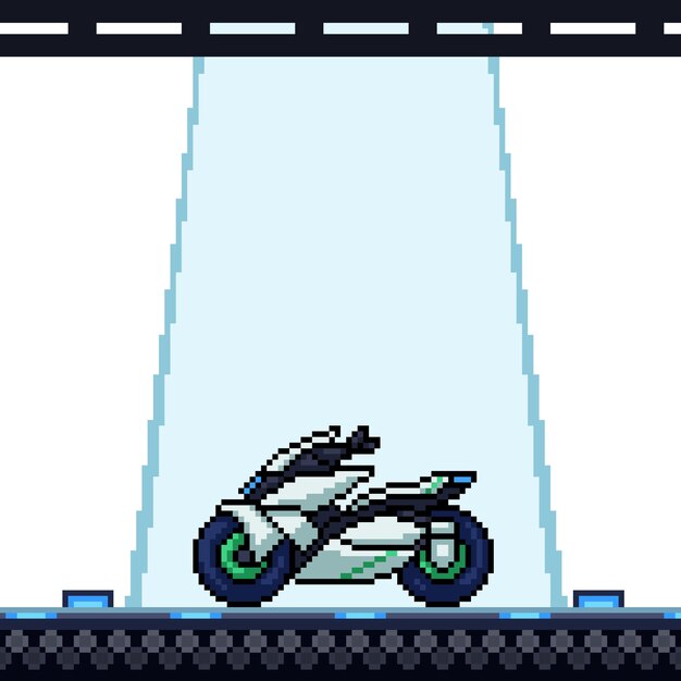 Vector el pixel art de los reflectores de las motocicletas del futuro