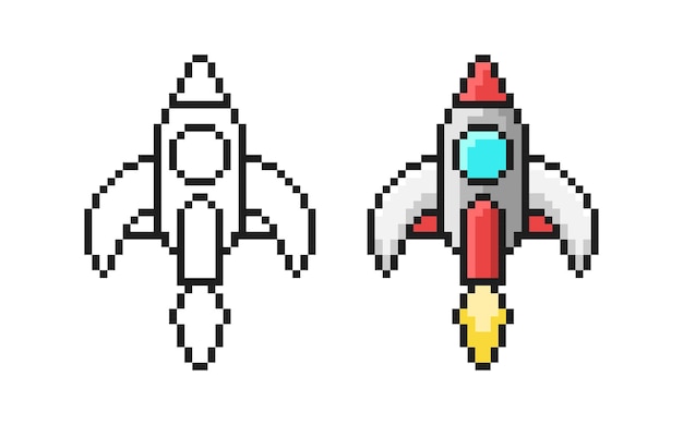 Pixel Art Rocket Cute juego vectorial nave espacial en estilo retro