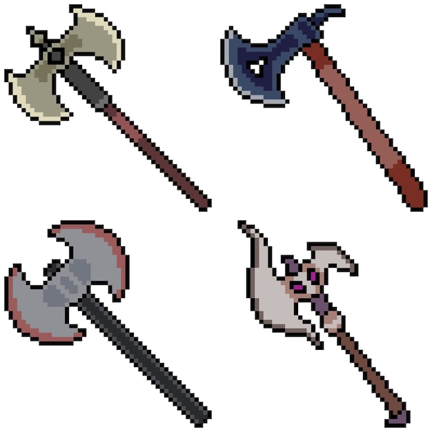 Pixel art set aislado arma hacha