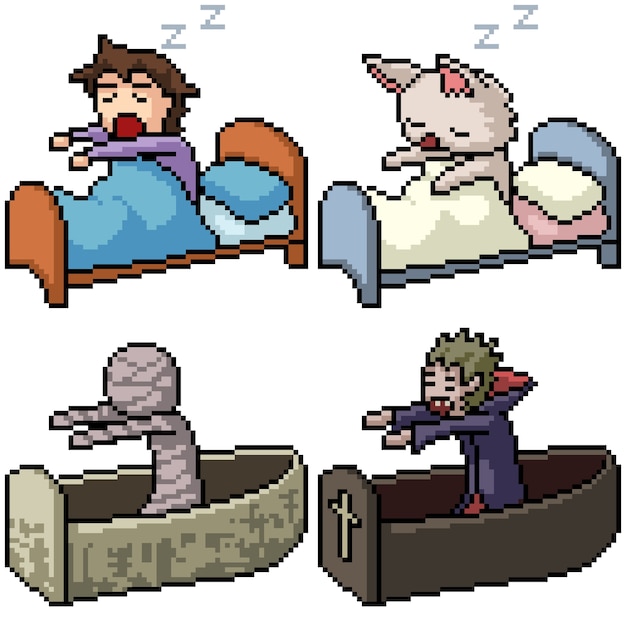 Pixel art set aislado dormir despertar