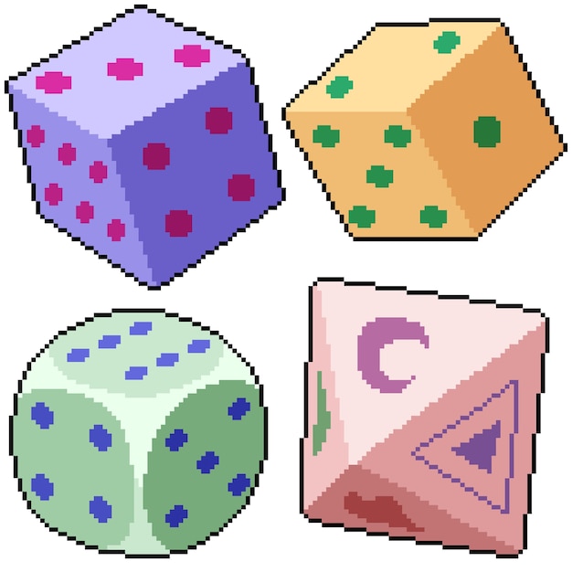 Pixel art set juego de dados aislado