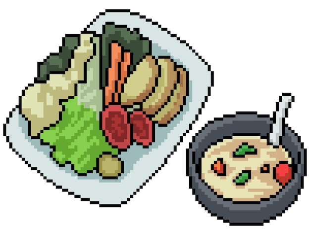 Pixel art de sopa de verduras saludable