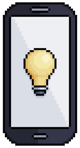 Pixel art teléfono celular con bombilla icono vector icono para juego de 8 bits sobre fondo blanco