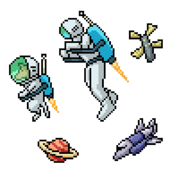 Pixel art del traje espacial de perro humano