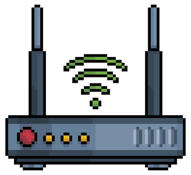 Pixel art WiFi internet router vector icono para juego de 8 bits sobre fondo blanco