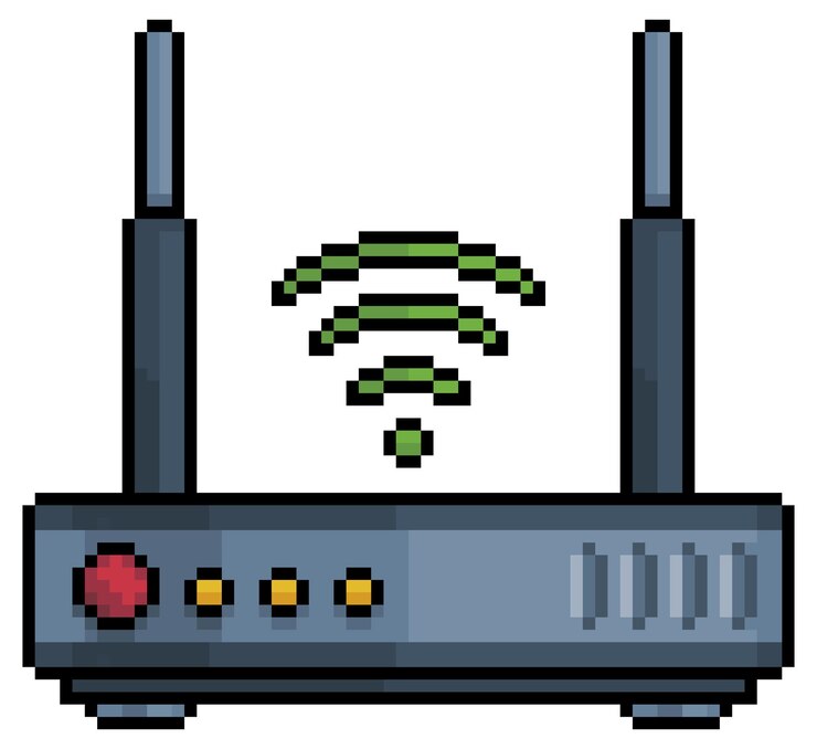 Vector pixel art wifi internet router vector icono para juego de 8 bits sobre fondo blanco