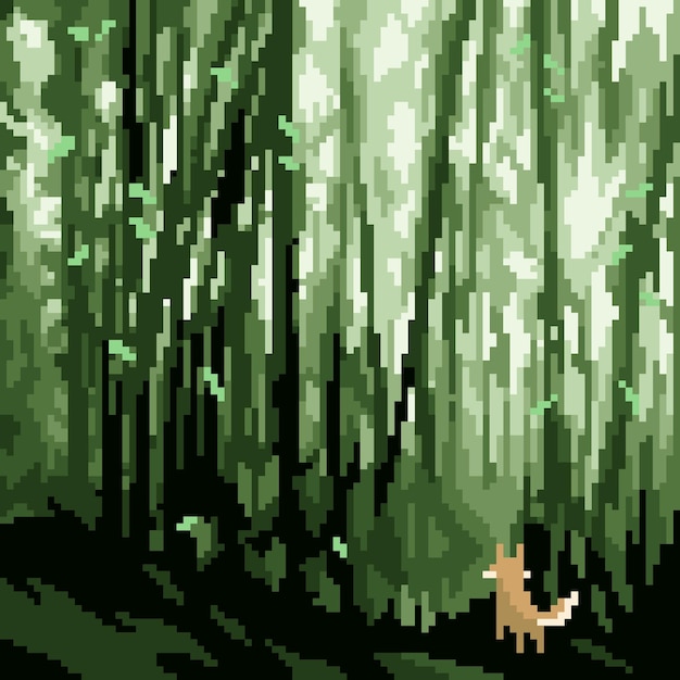 Pixel art de zorro en la selva.