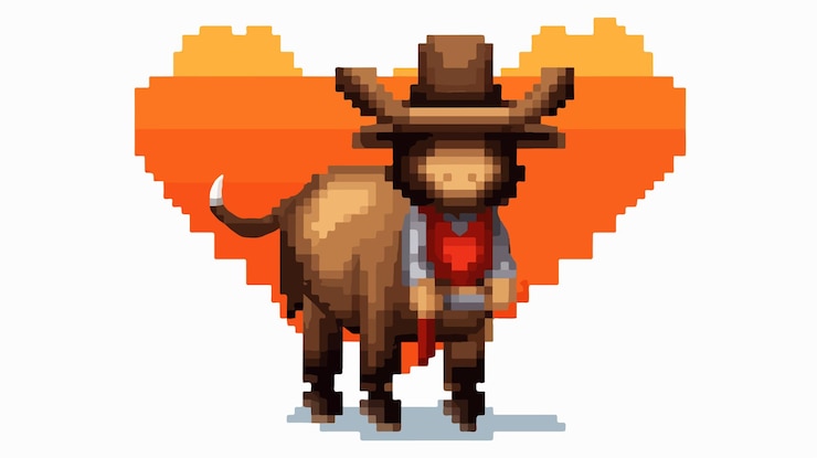Vector pixel del arte del búfalo amor espantapájaros vector de dibujos animados