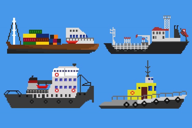 Vector pixel de barcos y embarcaciones en vector