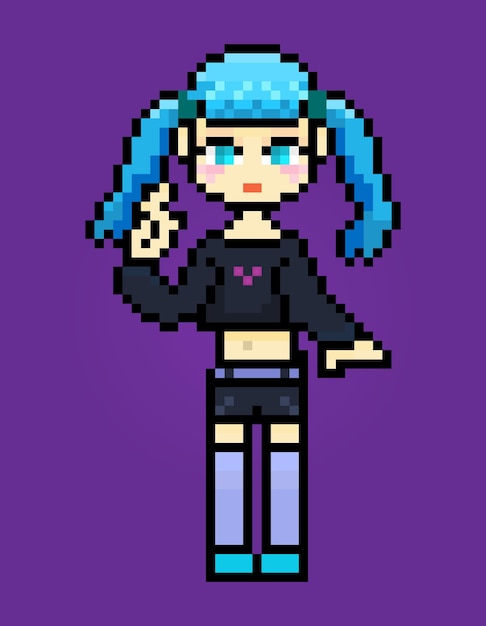 Pixel brigt punk anime girl con dos colas