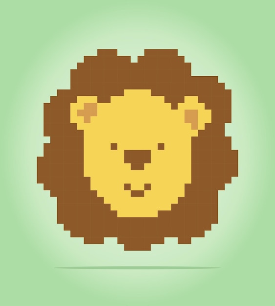 Pixel de cabeza de león de 8 bits Animales en ilustraciones vectoriales