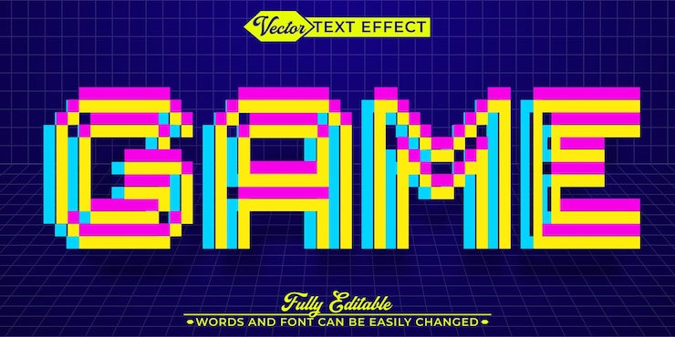 Vector pixel colorful game vector modelo de efecto de texto editable
