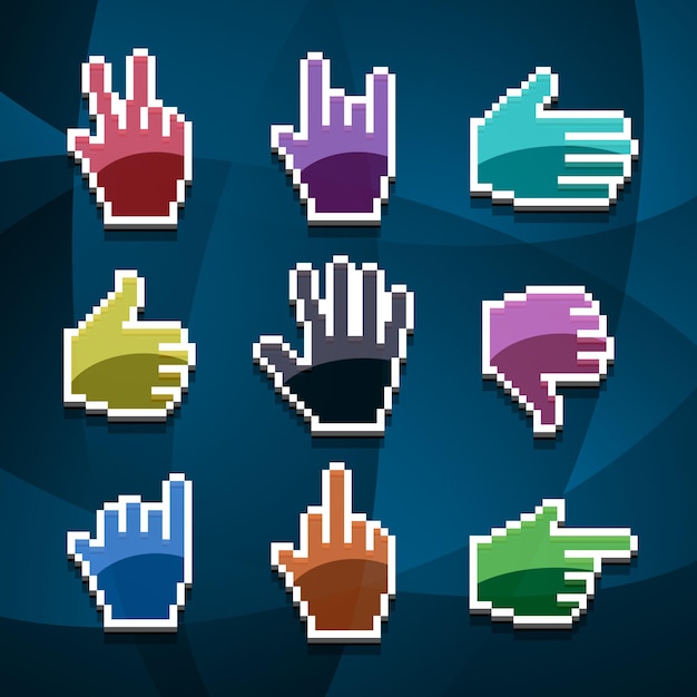 Pixel cursor manos vector iconos