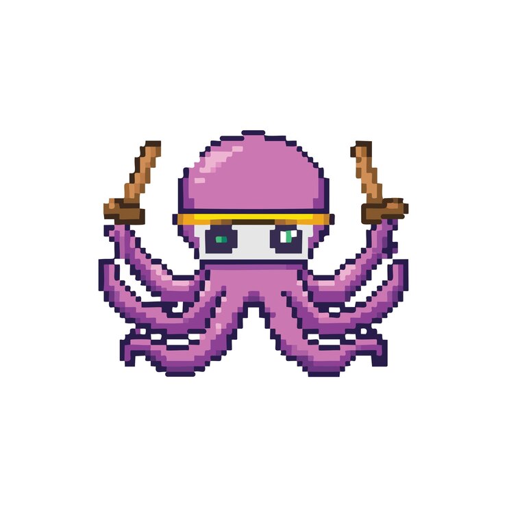 Pixel Cute Character de Octopus Ninja Tema (Pixel es un personaje lindo del tema Ninja del pulpo)