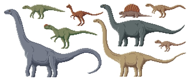 Vector pixel dinosaurio personajes 8bit arcade juego animal