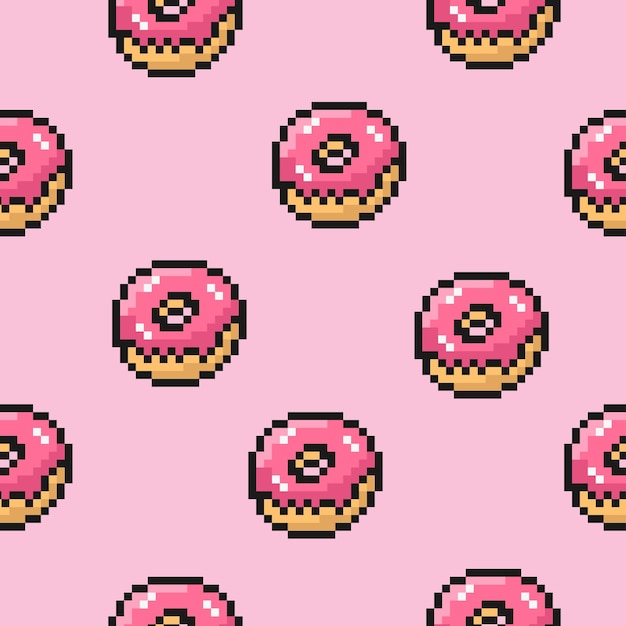 pixel donut patrón sin costuras vintage 8 bit juegos de los años 80 y 90 estilo de juego de arcade de computadora