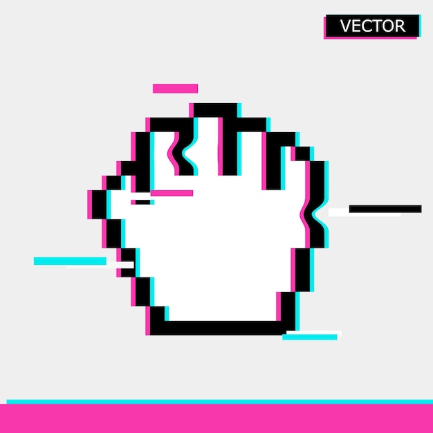 Pixel droga ratón mano glitch icono del cursor signo de estilo plano diseño ilustración vectorial