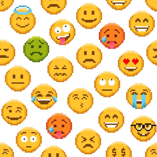 Pixel emoji de patrones sin fisuras repetido fondo