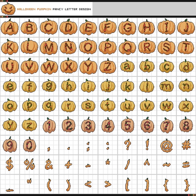 Pixel fantasía letra diseño de calabaza de halloween