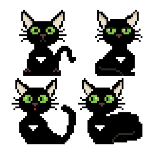 Vector pixel gato negro con ojos verdes