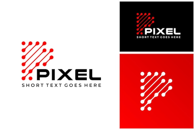 Píxel de letra inicial P con enlace de puntos conectados para diseño de logotipo de icono futurista digital moderno