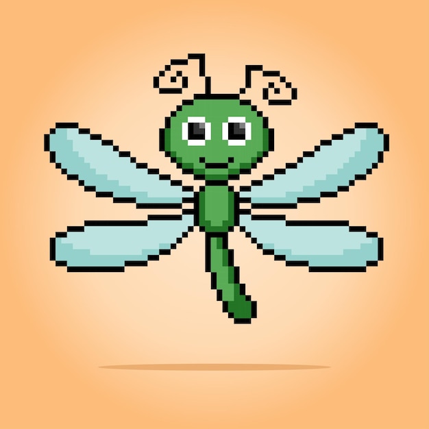 Pixel libélula de 8 bits Píxeles animales para activos de juego en ilustración vectorial