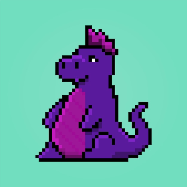 Pixel lindo gordo púrpura dino adorable juguete personaje