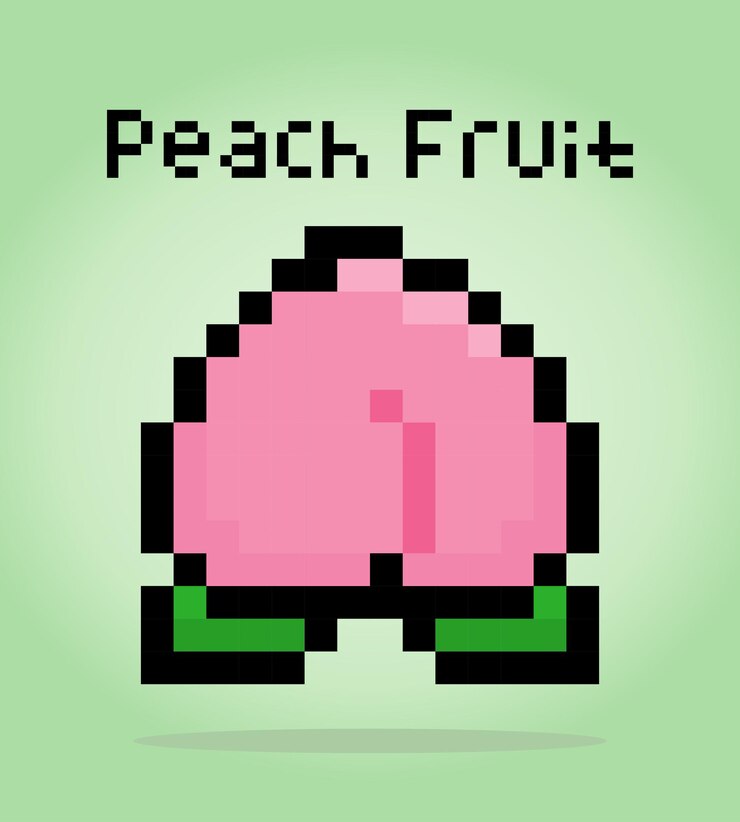 Vector píxel de melocotón de 8 bits frutas de píxeles en ilustración vectorial para activos de juego o patrón de punto de cruz