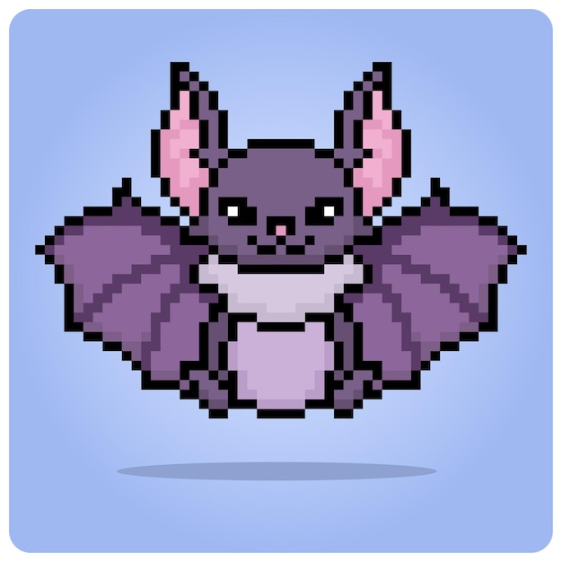 Pixel de murciélago de 8 bits. Animales de píxeles para activos de juegos en ilustración vectorial