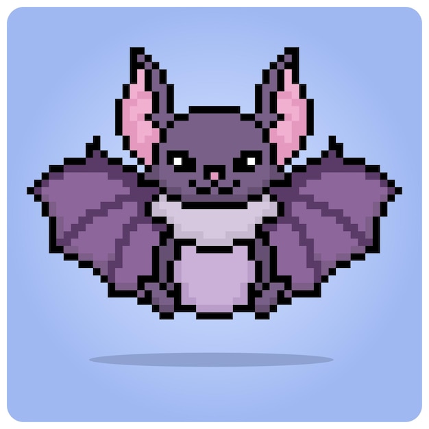 Pixel de murciélago de 8 bits. Animales de píxeles para activos de juegos en ilustración vectorial